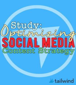 Text graphic with a blue background and a circular logo reading: "Study: Optimizing Social Media Content Strategy." The bold red "SOCIAL MEDIA" highlights the focus on optimizing your content strategy. Tailwind logo is in the bottom right corner.