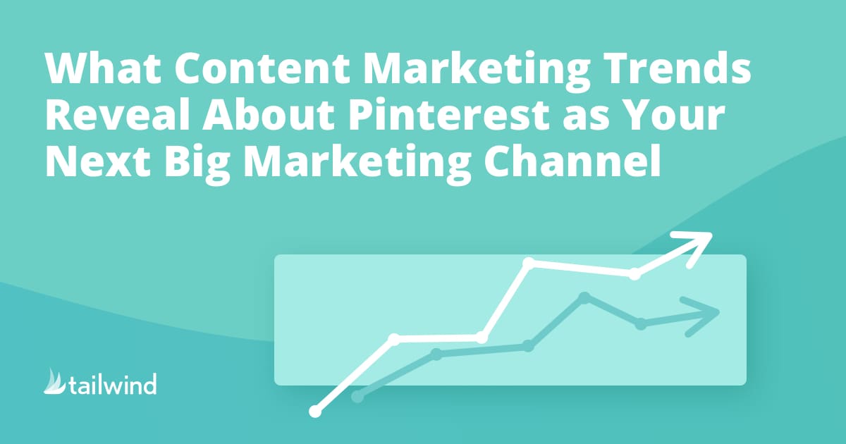 Text graphic with the headline “What Content Marketing Trends Reveal About Pinterest as Your Next Big Marketing Channel,” a stylized upward line graph, and the Tailwind logo—highlighting Pinterest for business—in the bottom left corner.
