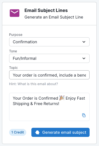 Screenshot of Ghostwriter AI confirmation email generator