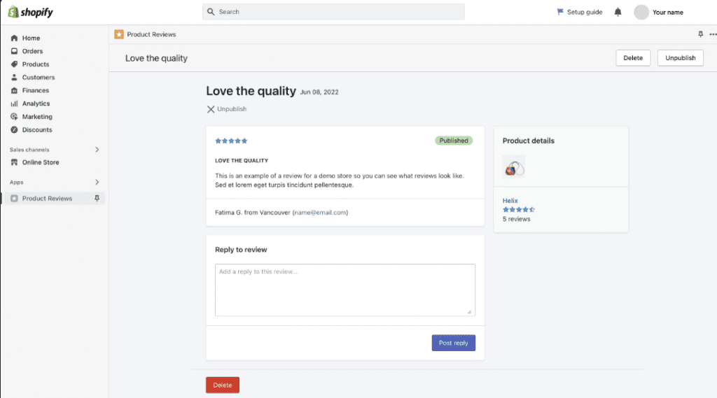 Screenshot of Product Reviews product