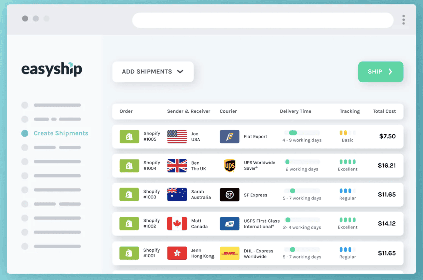 Screenshot of Easyship - All in One Shipping product