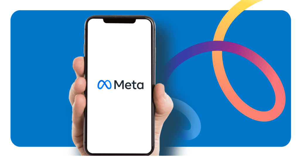 Image of hand holding phone with Meta logo