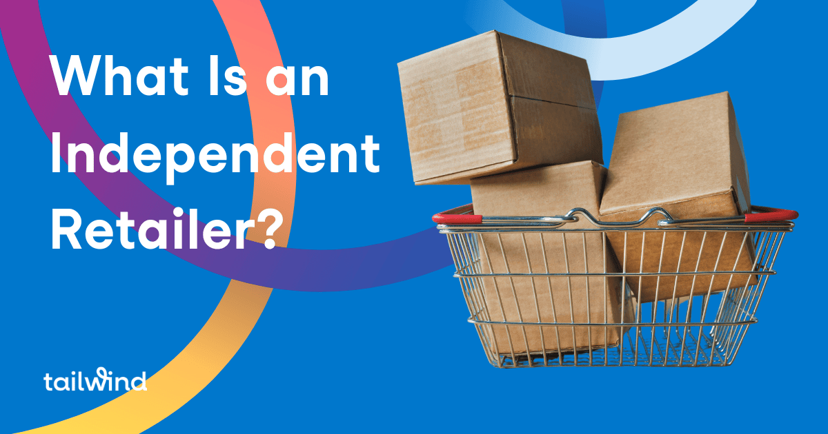 Image of cardboard boxes in a shopping basket and the title of the blog post and Tailwind in white letters on a blue background.