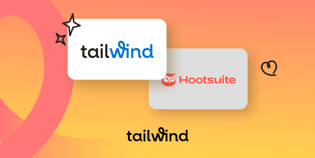 Tailwind and Hootsuite logos on an orange and yellow gradient background