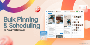 Screenshot of the Schedule Pins page on Tailwindapp.com showing several Pins and the SmartSchedule calendar. Text is the name of the blog post on a light salmon background.