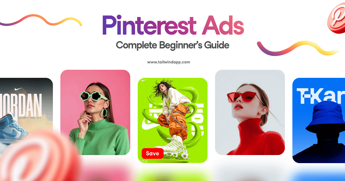 Five vibrantly colored Pin images of various products on a white background. Around the images are the blog post title, the Tailwind url (www.tailwindapp.com), and Pinterest logos.