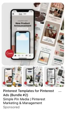 A Pinterest collection Pin for templates with a main image above and three smaller images below.