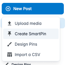 Tailwind's New Post menu with Create SmartPin selected