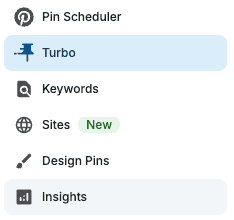 Tailwind's left menu with Turbo selected, below Pin Scheduler